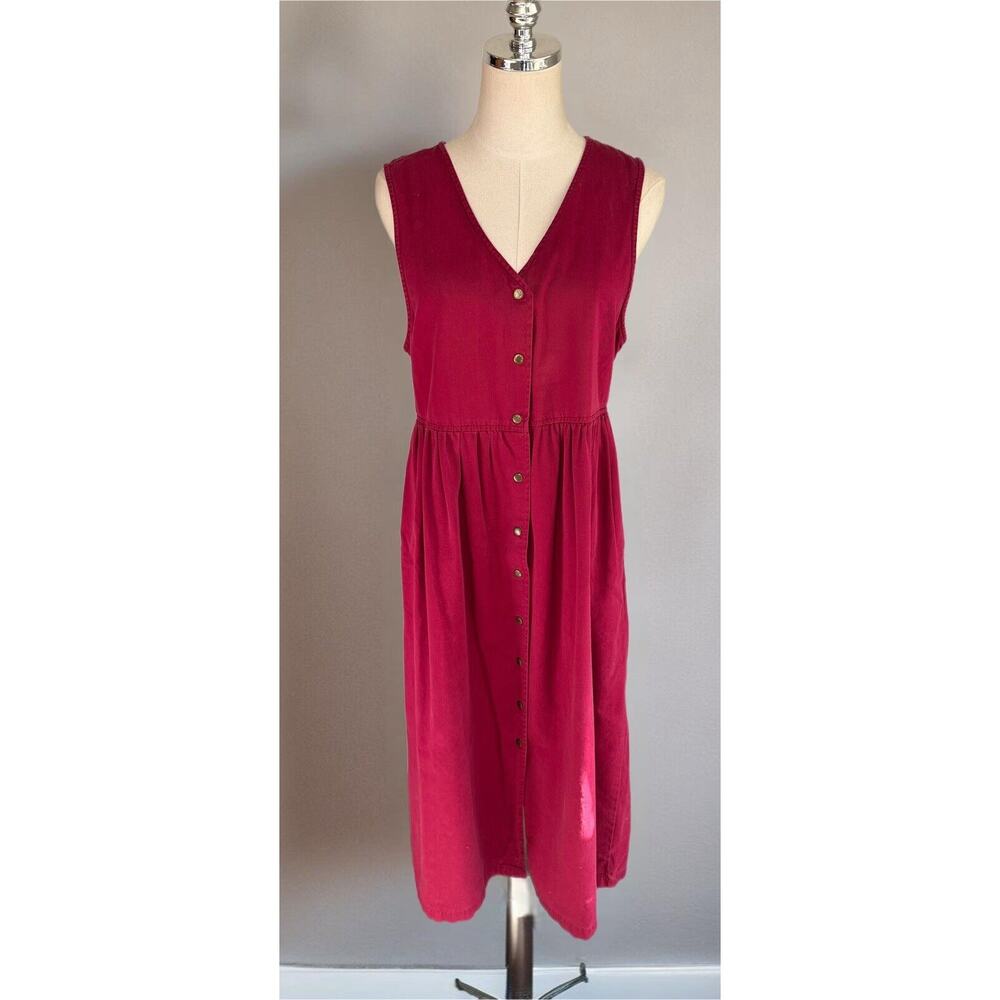 Vintage Smock 80s 90s Dress Empire Waist Maroon Red Artist Grunge Small V Neck